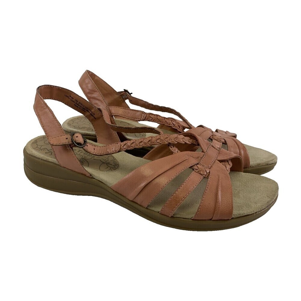Baretraps Jacee Sandal Coral Leather Slingback Buckle Wedge Adjustable Womens 10